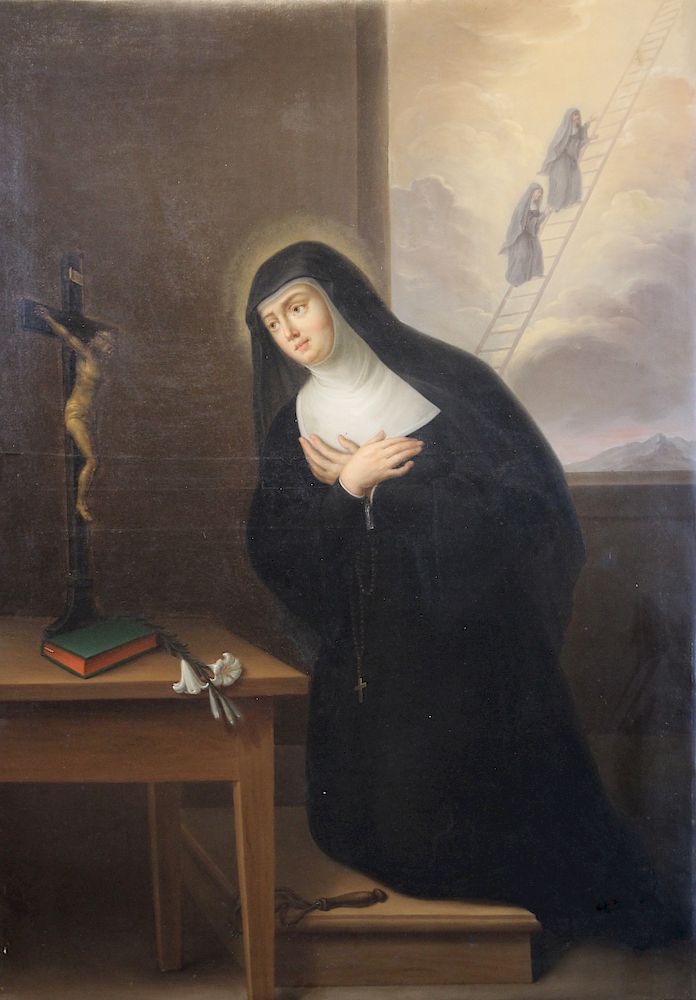 Appraisal: Old Master Style Painting of Nun with Crucifix Large Old