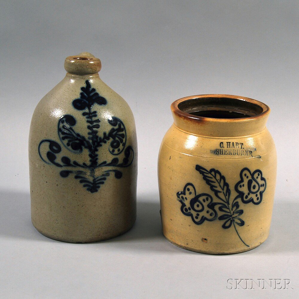 Appraisal: Two Pieces of Cobalt-decorated Stoneware a C Hart Sherburne crock