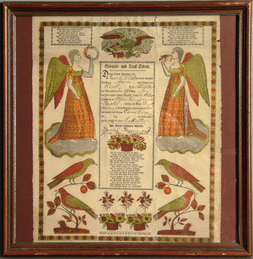 Appraisal: Harrisburg PA printed and hand colored fraktur by Peters x