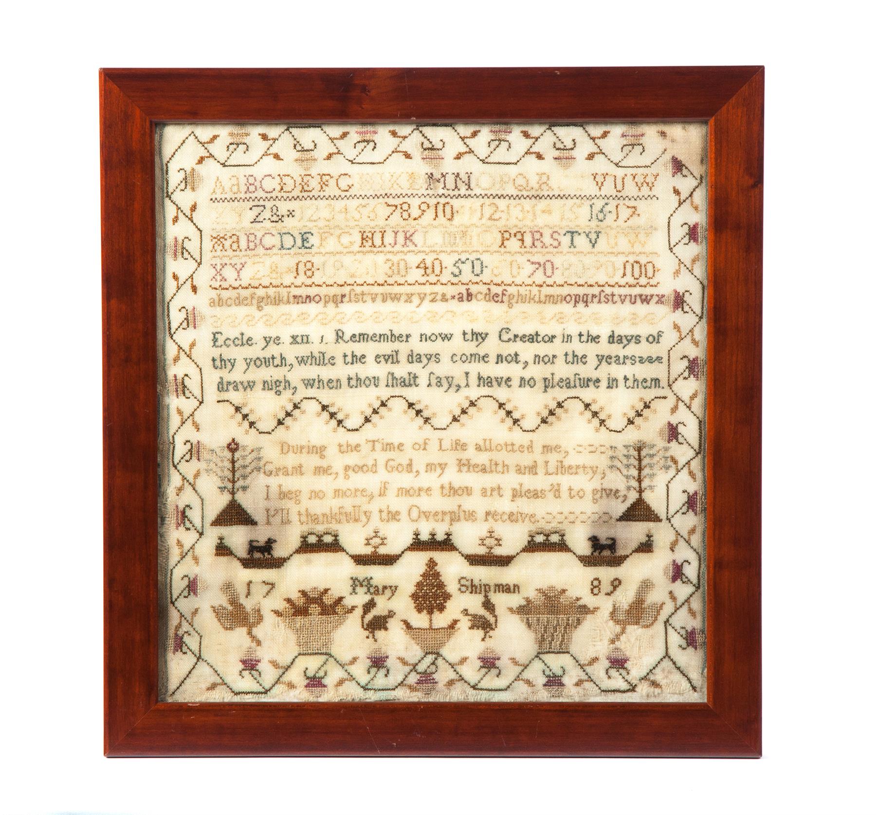 Appraisal: FRAMED SAMPLER BY MARY SHIPMAN England dated Beautifully stitched with