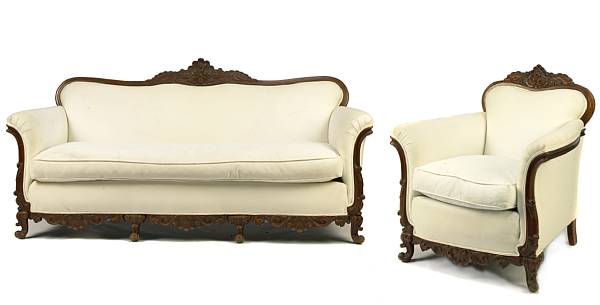 Appraisal: A Rococo style partial parlor suite comprising a sofa and