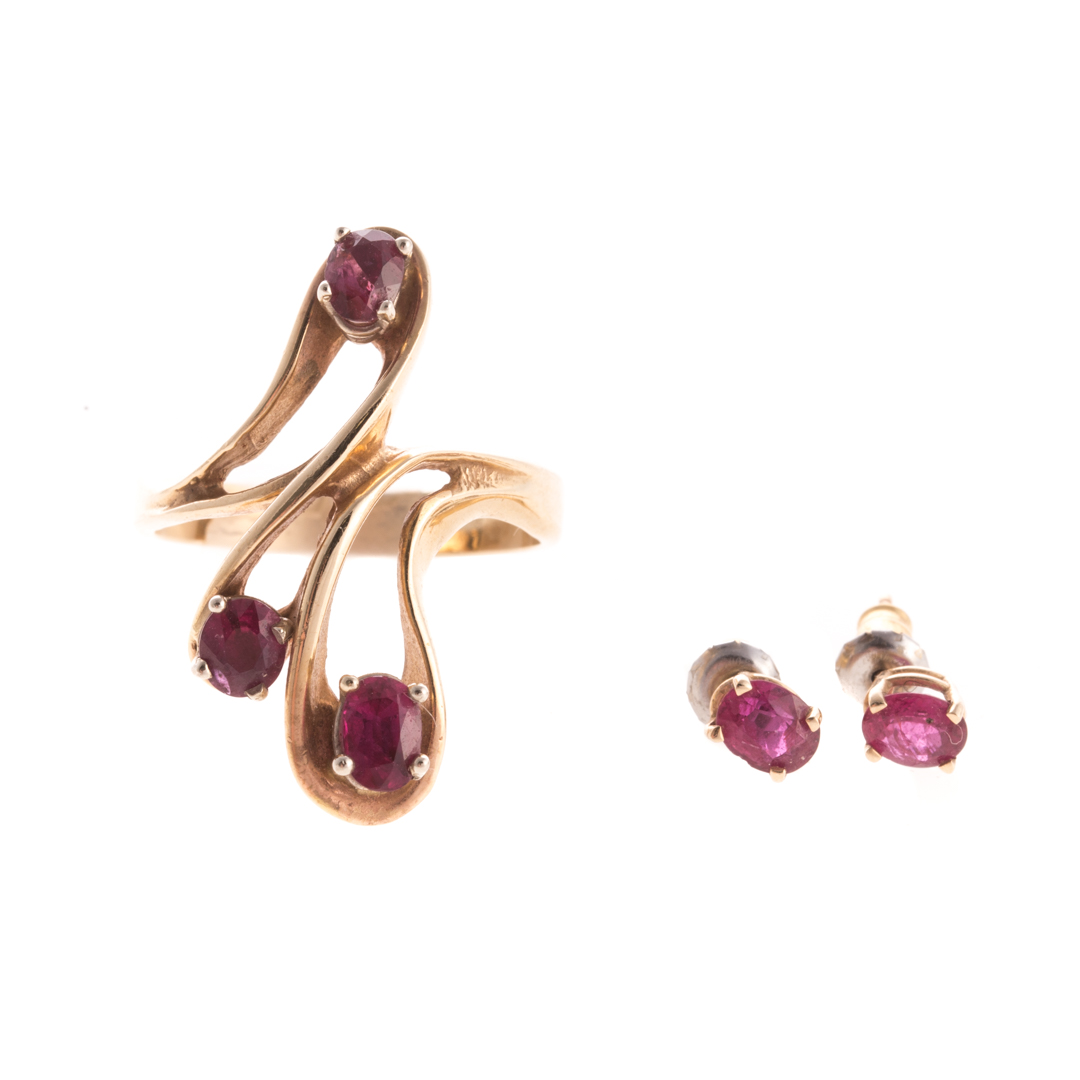 Appraisal: A Lady's Ruby Ring Coordinating Earrings in K K yellow