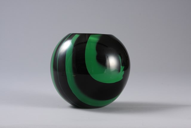 Appraisal: Cased vase with green and black bands Signed Willy A