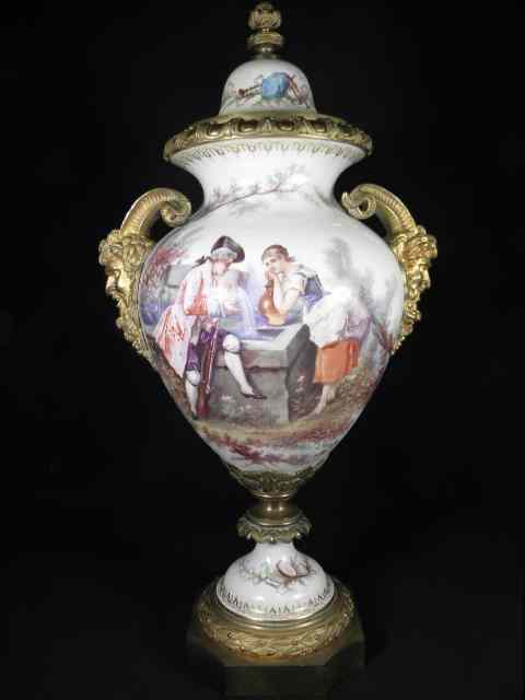 Appraisal: Sevres porcelain bronze mounted covered urn Hand painted with an