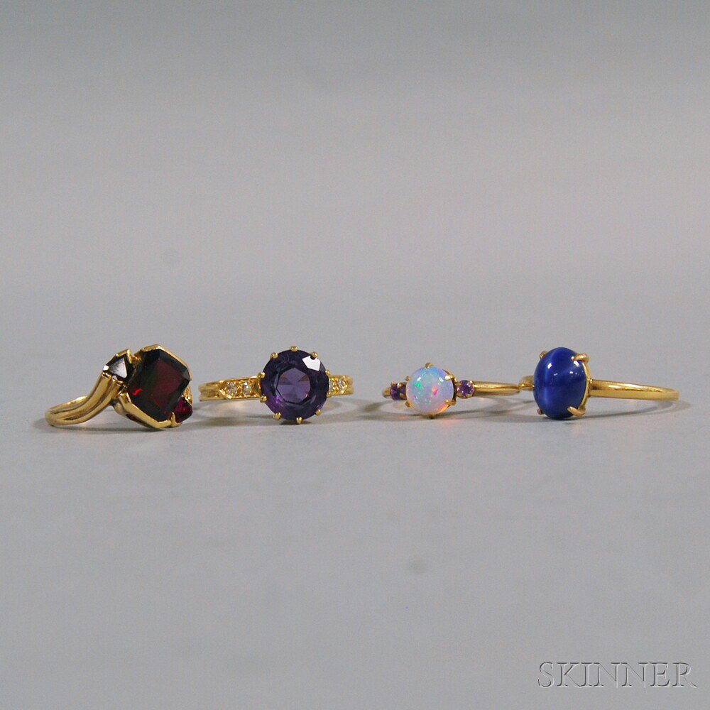 Appraisal: Four kt and kt Gold Gem-set Rings including a kt