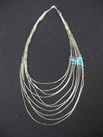 Appraisal: Indian Sterling Silver Fetish Necklace ten strands with turquoise highlights