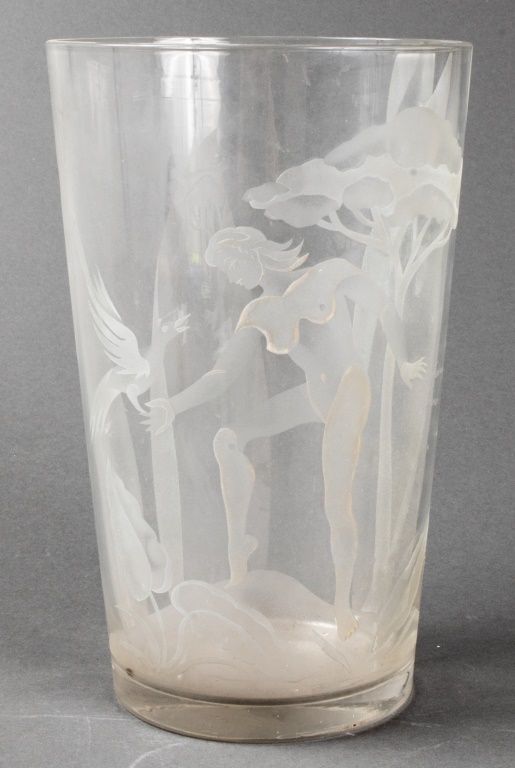 Appraisal: FRANZ GROSZ ART DECO ETCHED GLASS VASE Franz Grosz Art