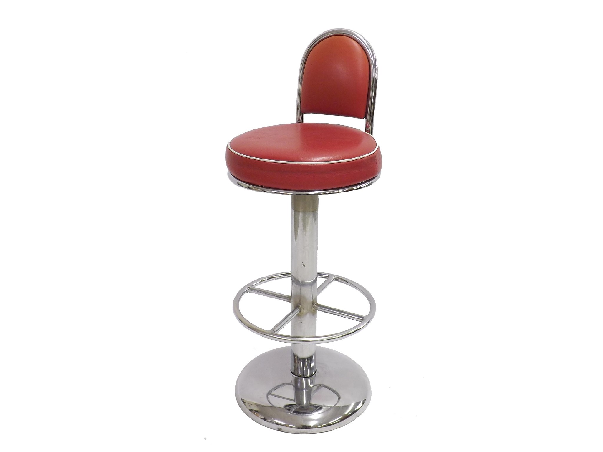 Appraisal: American style chrome bar stool with stuffover red back and