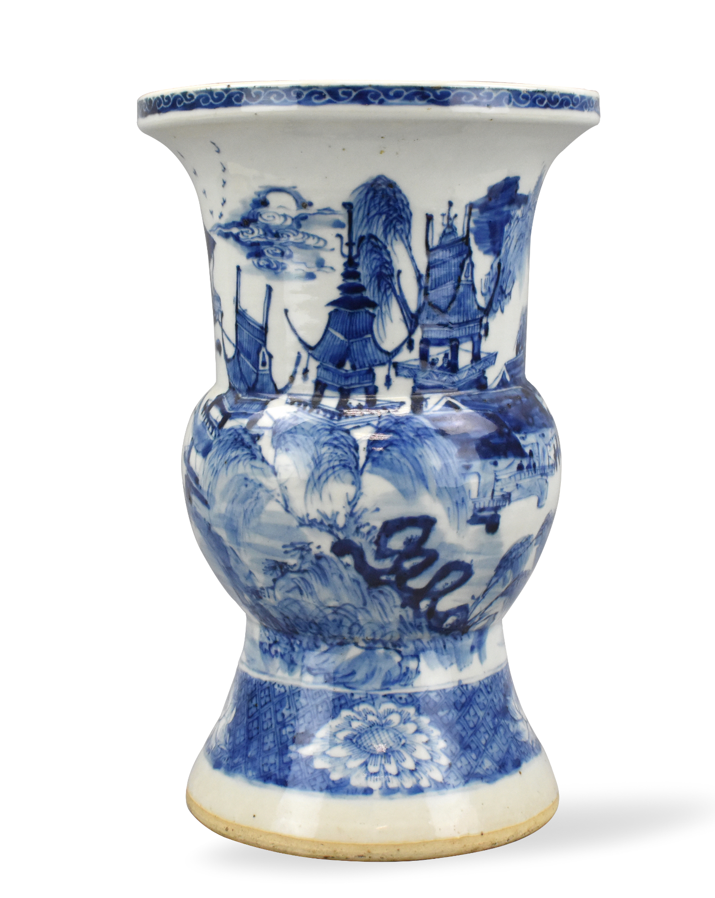 Appraisal: A Chinese blue white spittoon with landscape dating from the