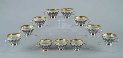 Appraisal: OUTSTANDING SET OF TWELVE TIFFANY STERLING AND LENOX HANDLED CUPS