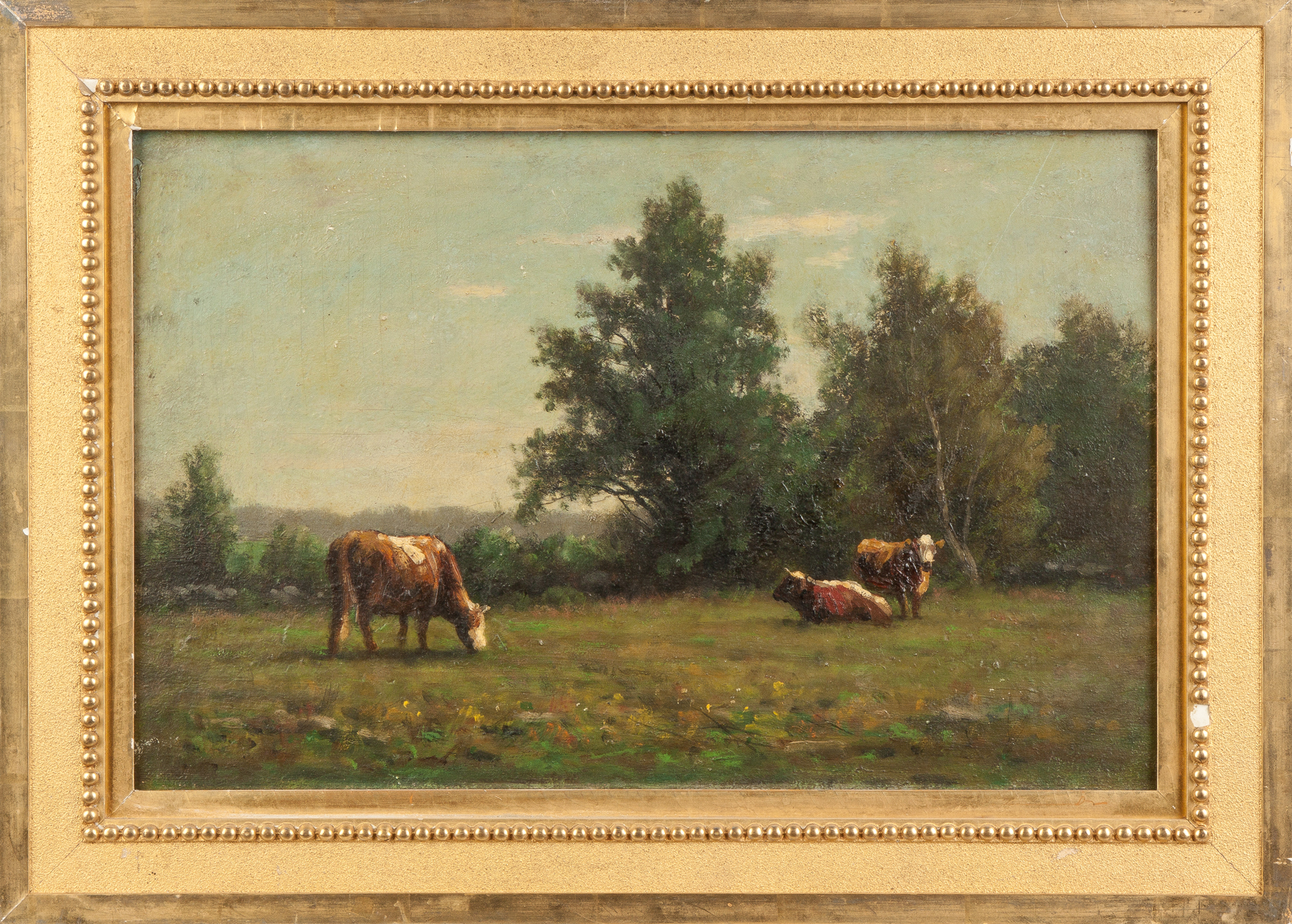 Appraisal: Painting of Cows in a pasture Late th cent Oil