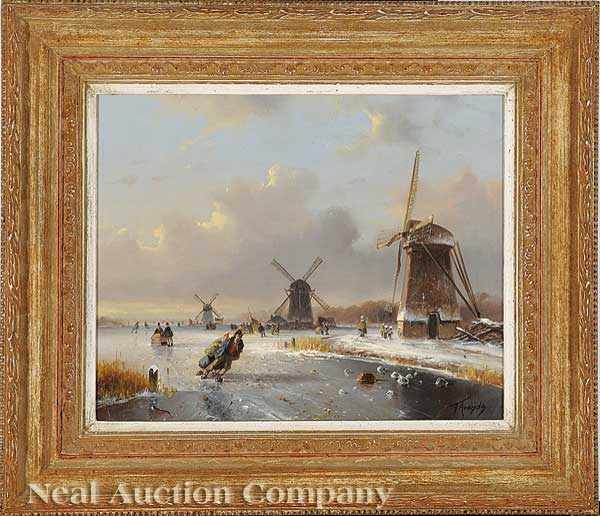 Appraisal: Carl Eduard Ahrendts Dutch - Skating on the River oil