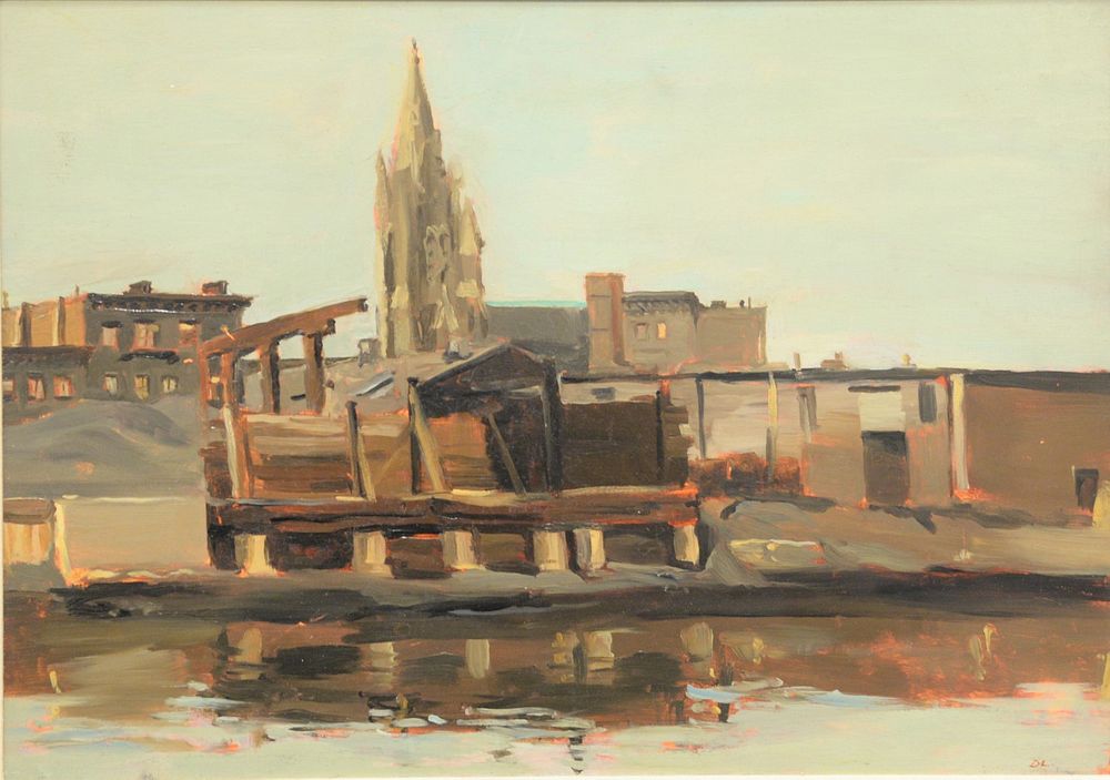 Appraisal: David Levine - Gowanus Brooklyn oil on board initialed lower