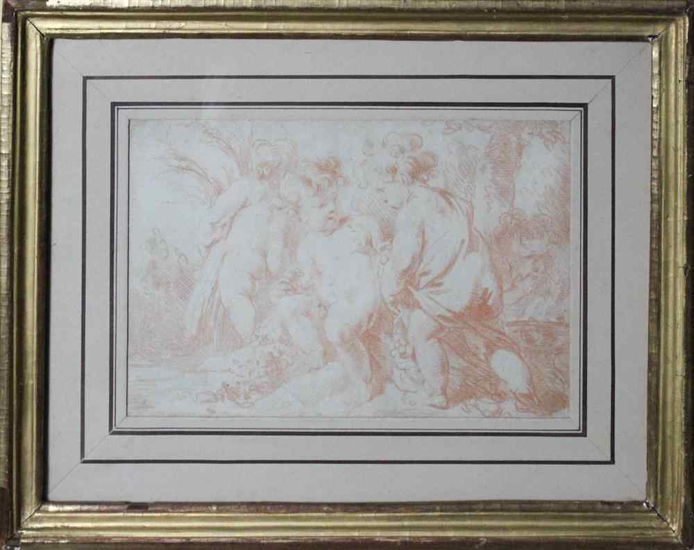 Appraisal: CIRCLE OF BOUCHER FRENCH TH CENTURY PUTTI Sanguine x in