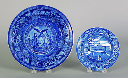 Appraisal: Two historical blue Staffordshire plates th c depicting The Arms