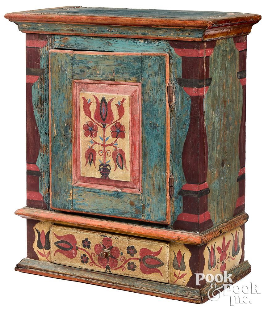 Appraisal: Painted pine hanging cupboard th th c retai Painted pine