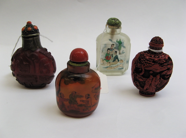 Appraisal: GROUP OF OLDER ASIAN SNUFF BOTTLES two interior painted rectangular