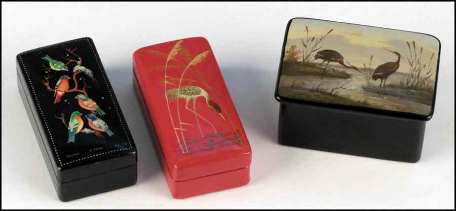 Appraisal: THREE RUSSIAN LACQUERED BOXES Largest '' x '' x ''