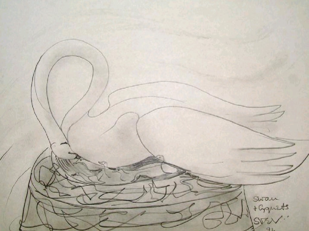 Appraisal: SVEN BERLIN Swan with Cygnets signed titled and dated '