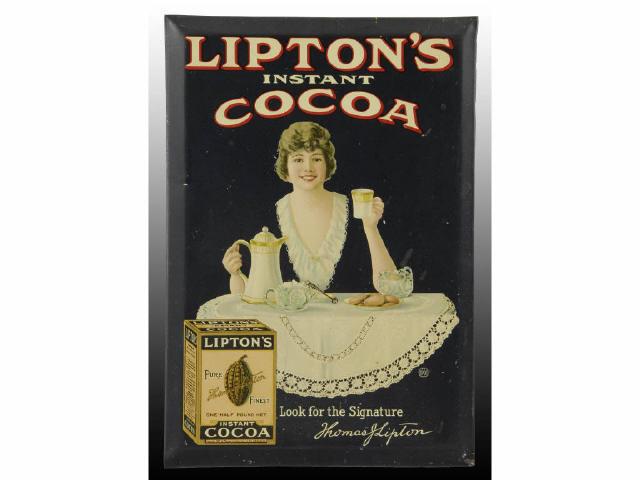 Appraisal: Lipton's Cocoa Sign Description s Tin-over-cardboard Minor marks small spots