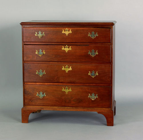 Appraisal: Pennsylvania Chippendale figured walnut chest of drawers ca with four