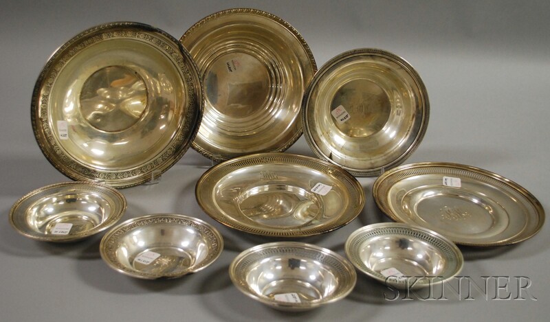 Appraisal: Nine American Sterling Bowls and Dishes most monogrammed a near