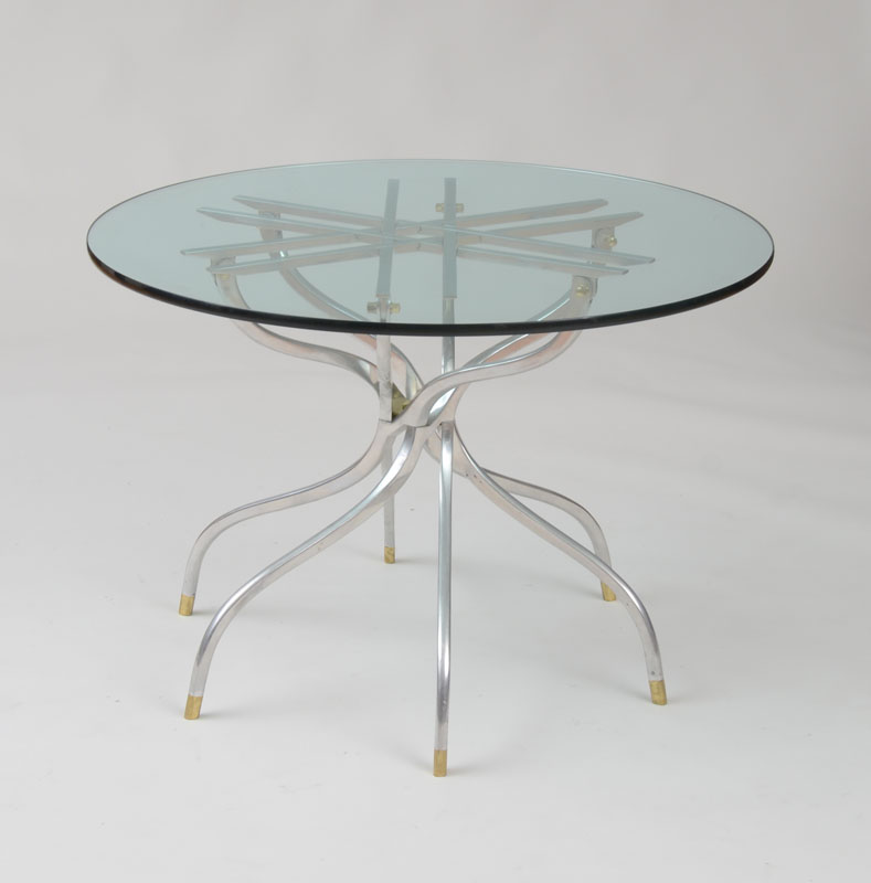 Appraisal: MODERNIST SIDE TABLE Aluminum brass x in diam Estimate -