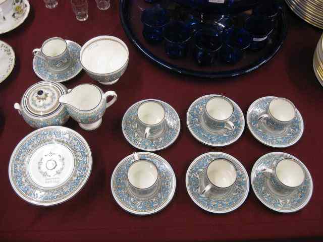 Appraisal: pcs Wedgwood Florentine China turquoise border W demitasse cups saucers