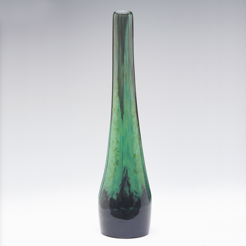 Appraisal: DAUM Tall bulbous glass vase with silver foil in green