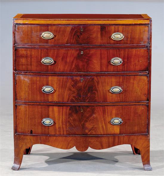 Appraisal: Georgian style inlaid mahogany bow front chest of drawers circa