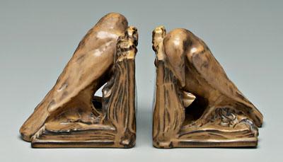 Appraisal: Pair Rookwood rook bookends mottled brown glaze marks for No