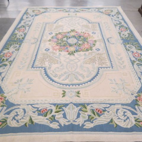 Appraisal: Chinese Aubusson Needlepoint Handmade Rug room size floral central medallion