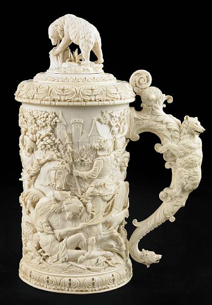 Appraisal: A Continental carved ivory tankard probably German th century The