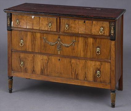 Appraisal: AUSTRIAN BIEDERMEIER GILT-METAL-MOUNTED WALNUT AND PARCEL GILT COMMODE With marbelized