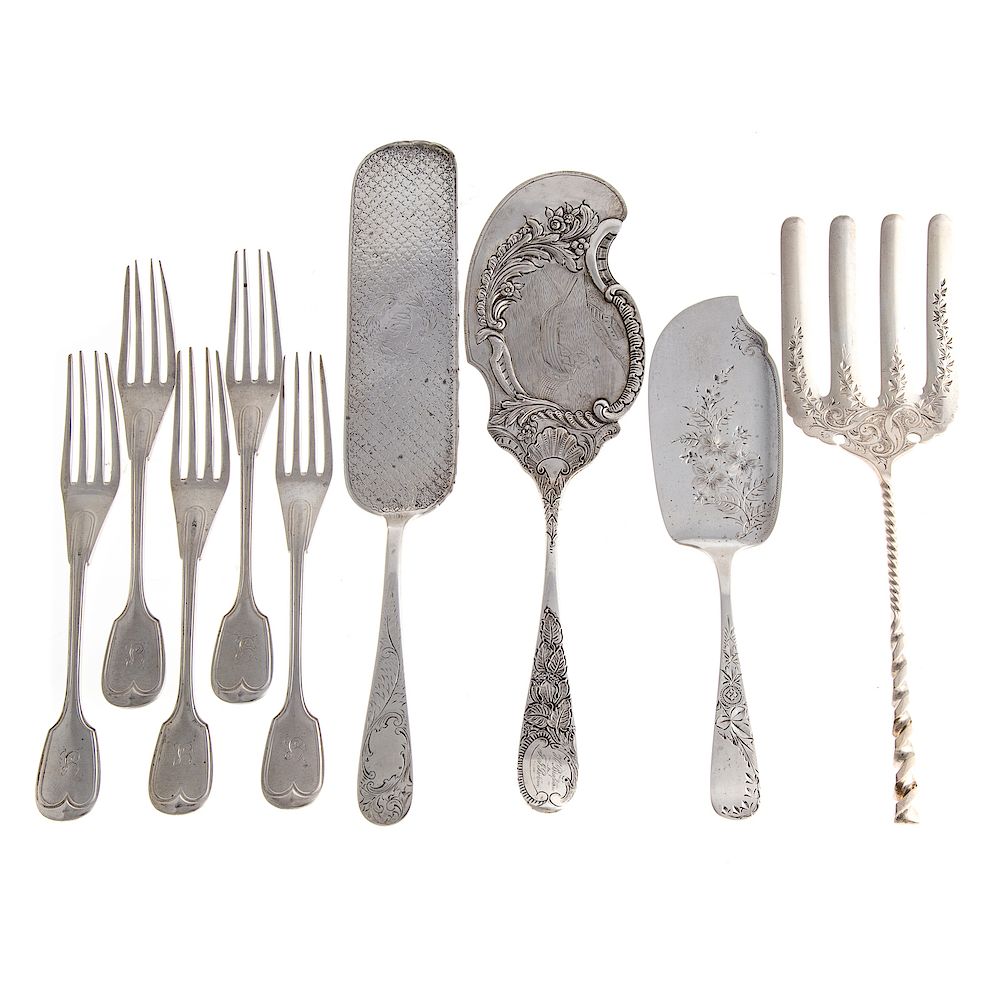 Appraisal: Collection Silver Flatware and Serving Pieces including five S Kirk