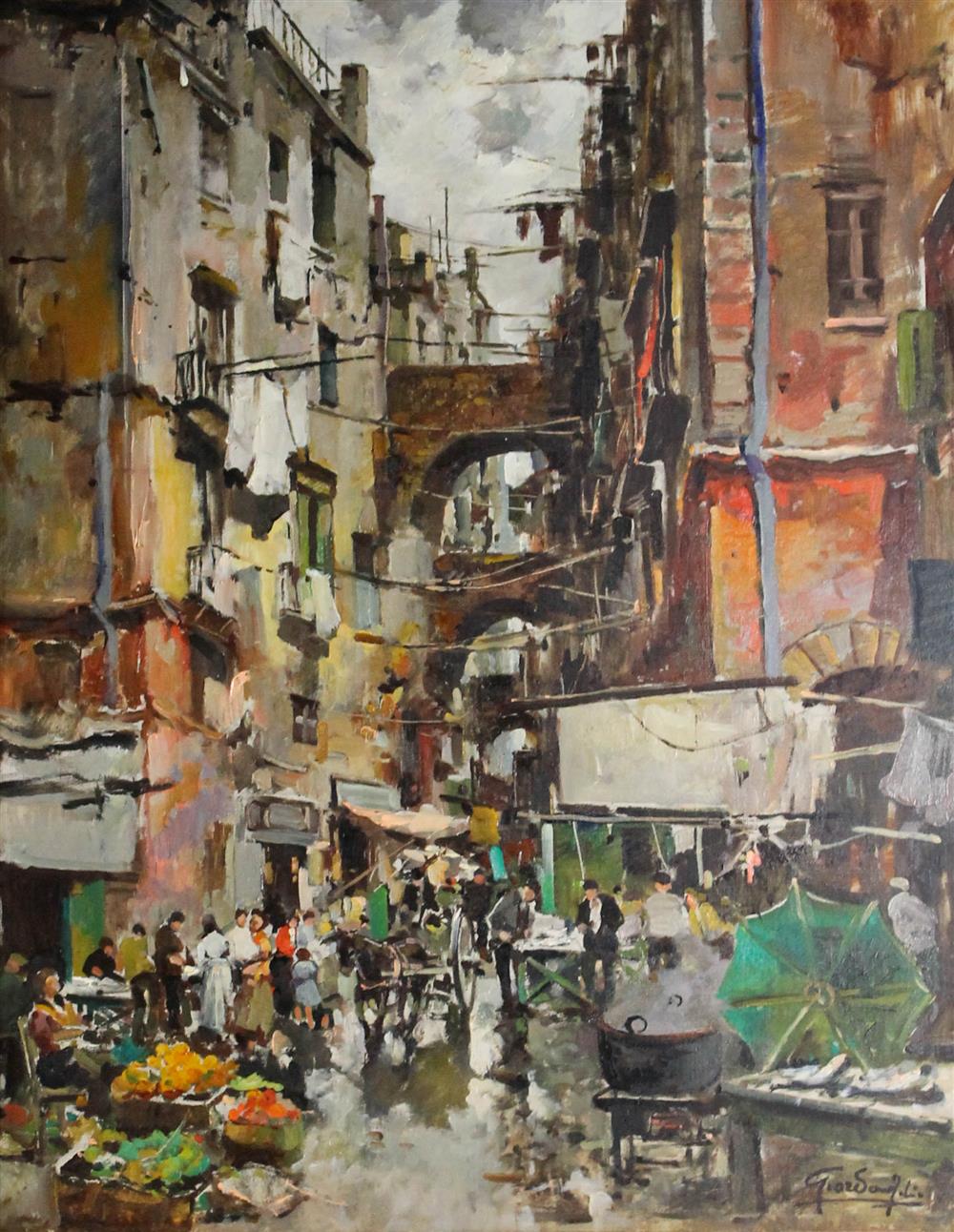 Appraisal: FELICE GIORDANO ITALIAN - STREET SCENE Oil on canvasboard x