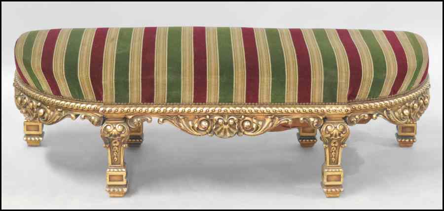 Appraisal: UPHOLSTERED GILTWOOD BENCH H '' W '' D '' Condition