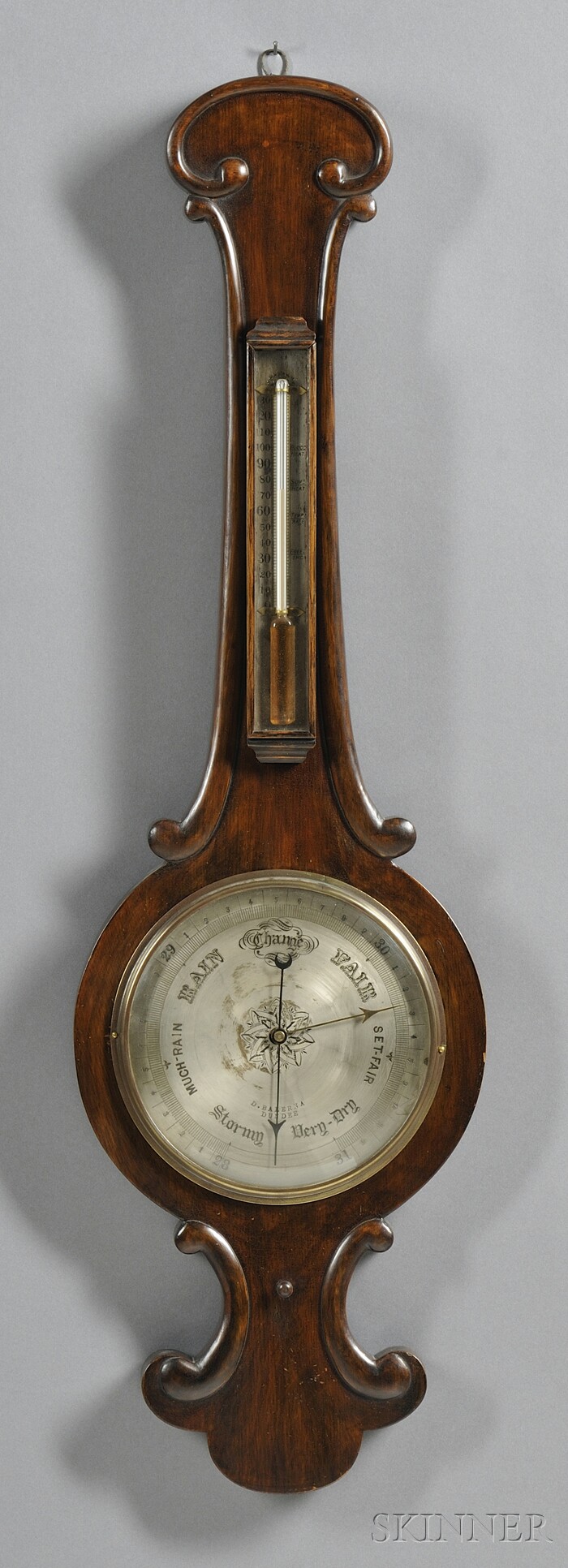 Appraisal: D Balerna Mahogany Wheel Barometer Dundee Scotland c with upper