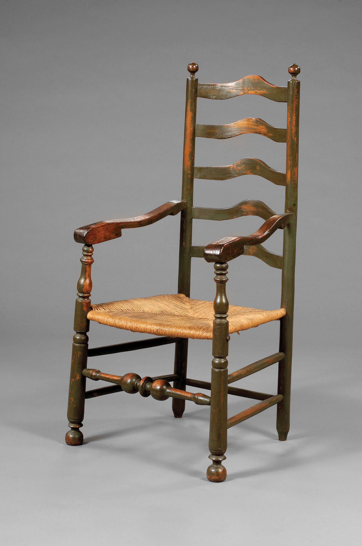 Appraisal: PENNSYLVANIA WILLIAM AND MARY LADDERBACK ARMCHAIR IN OLIVE BROWN PAINT