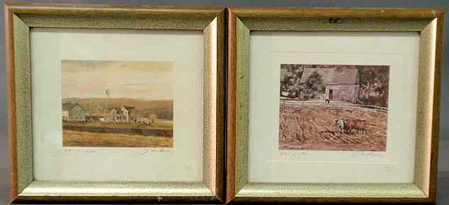 Appraisal: Pair of small prints of farms by James R Colway