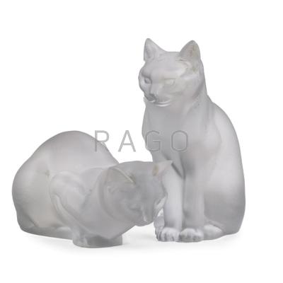 Appraisal: LALIQUE GLASS SCULPTURES Two cats th c Both signed Lalique