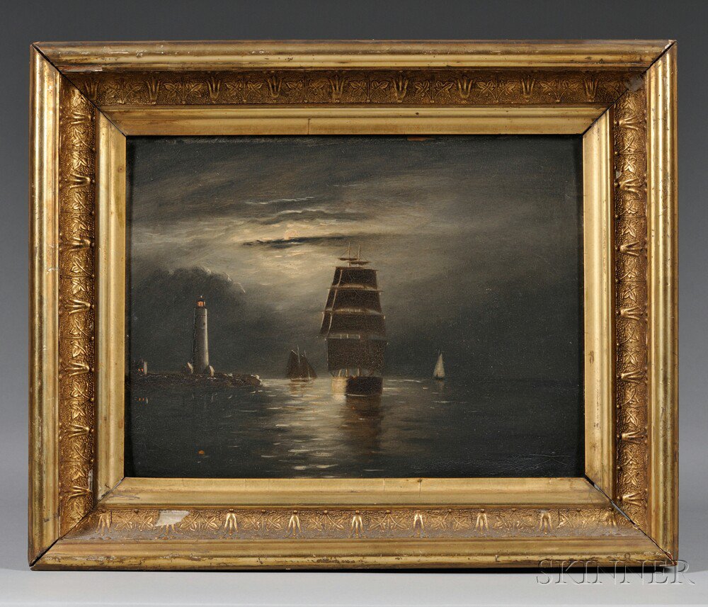 Appraisal: Attributed to Clement Drew American - Moonlit Sail Off the