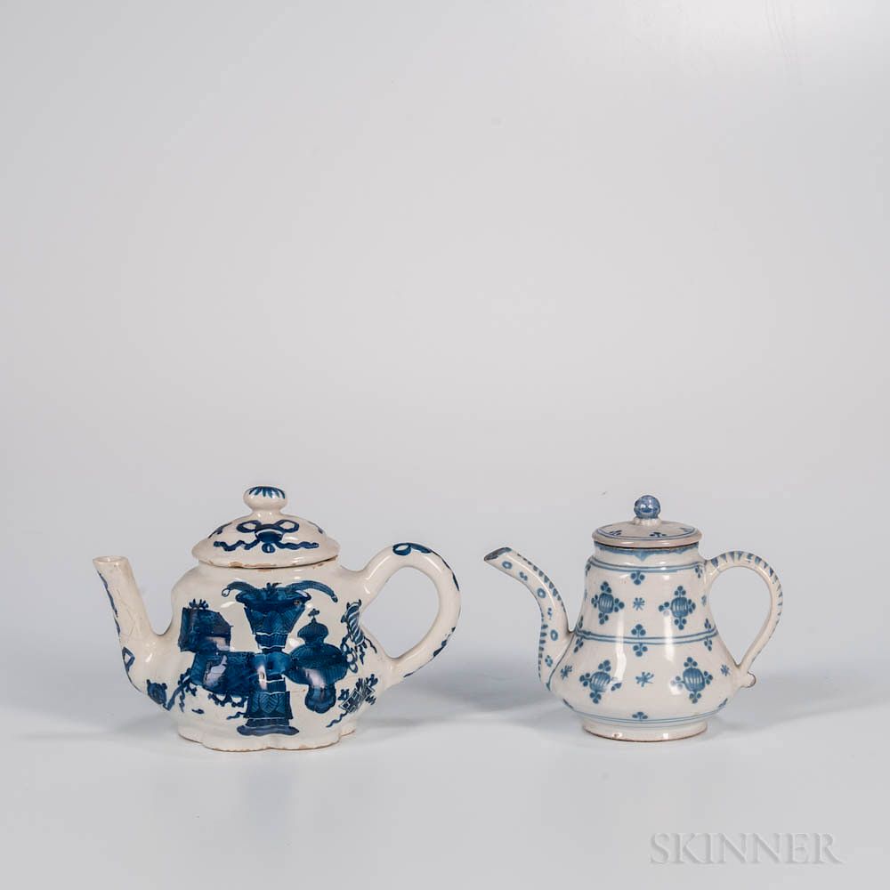 Appraisal: Two Dutch Delft Teapots and Covers Two Dutch Delft Teapots