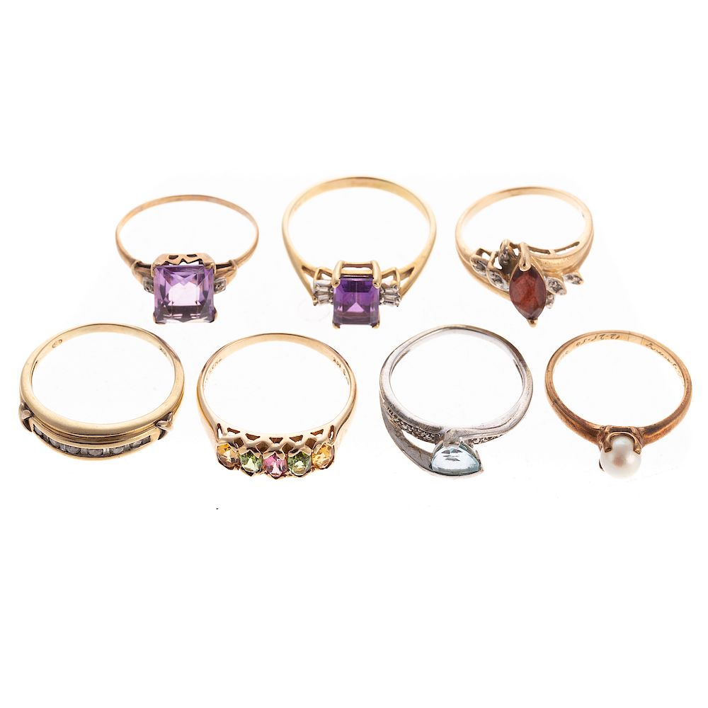 Appraisal: A Collection of Gemstone Diamond Rings in K K yellow