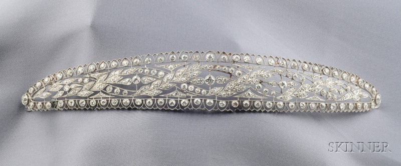 Appraisal: Edwardian Platinum and Diamond Bandeau c the flexible form bezel