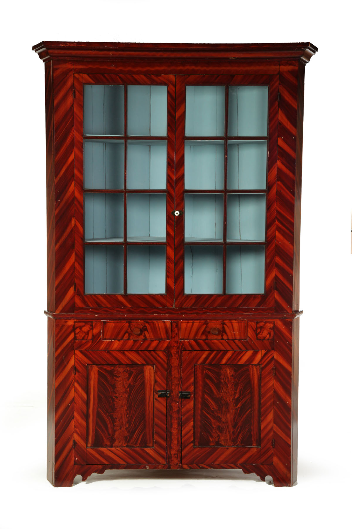 Appraisal: DECORATED CORNER CUPBOARD Ohio or Pennsylvania - poplar Two piece