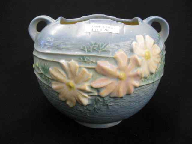 Appraisal: Roseville ''Columbine'' Art Pottery Vase blue handled - '' excellent