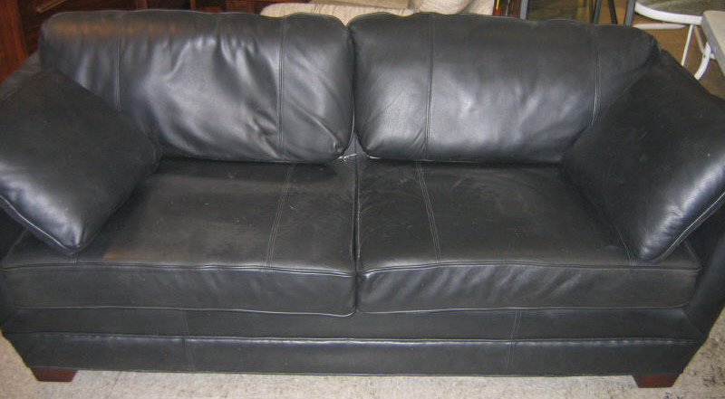 Appraisal: BLACK LEATHER UPHOLSTERED SOFA l Estimate -