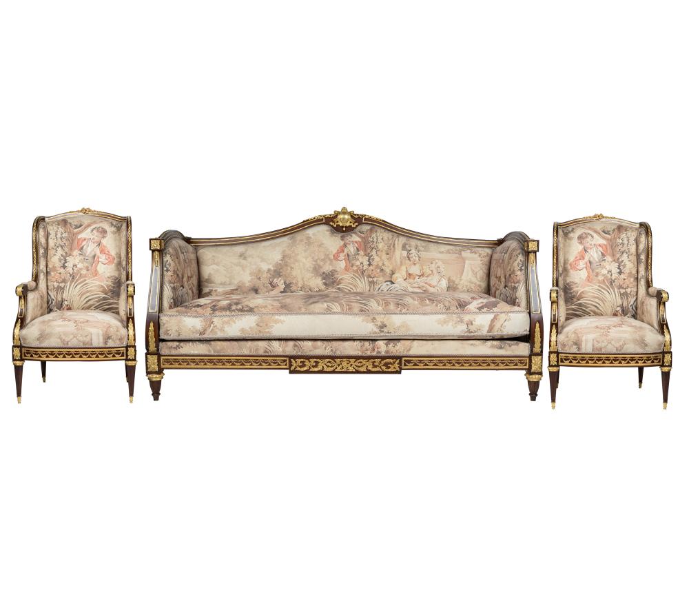 Appraisal: LOUIS XVI STYLE SALON SUITEmodern with gilt metal mounts and