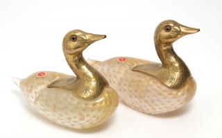 Appraisal: Venetian Murano Art Glass Ducks w Gilt Brass Heads Venetian